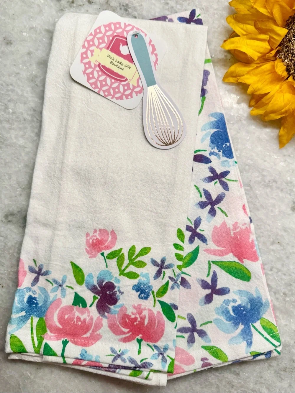 New Pink, Blue, Purple Flowers 100% Cotton Kitchen Towels Set of 2 - 24” x 15”